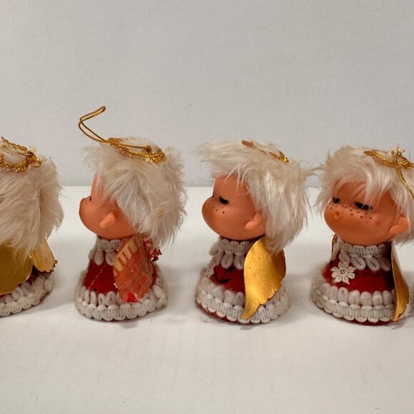 Lot 6 Vintage Christmas Ornaments Kissing Angels Felt Rubber Face - Picture 6 of 16